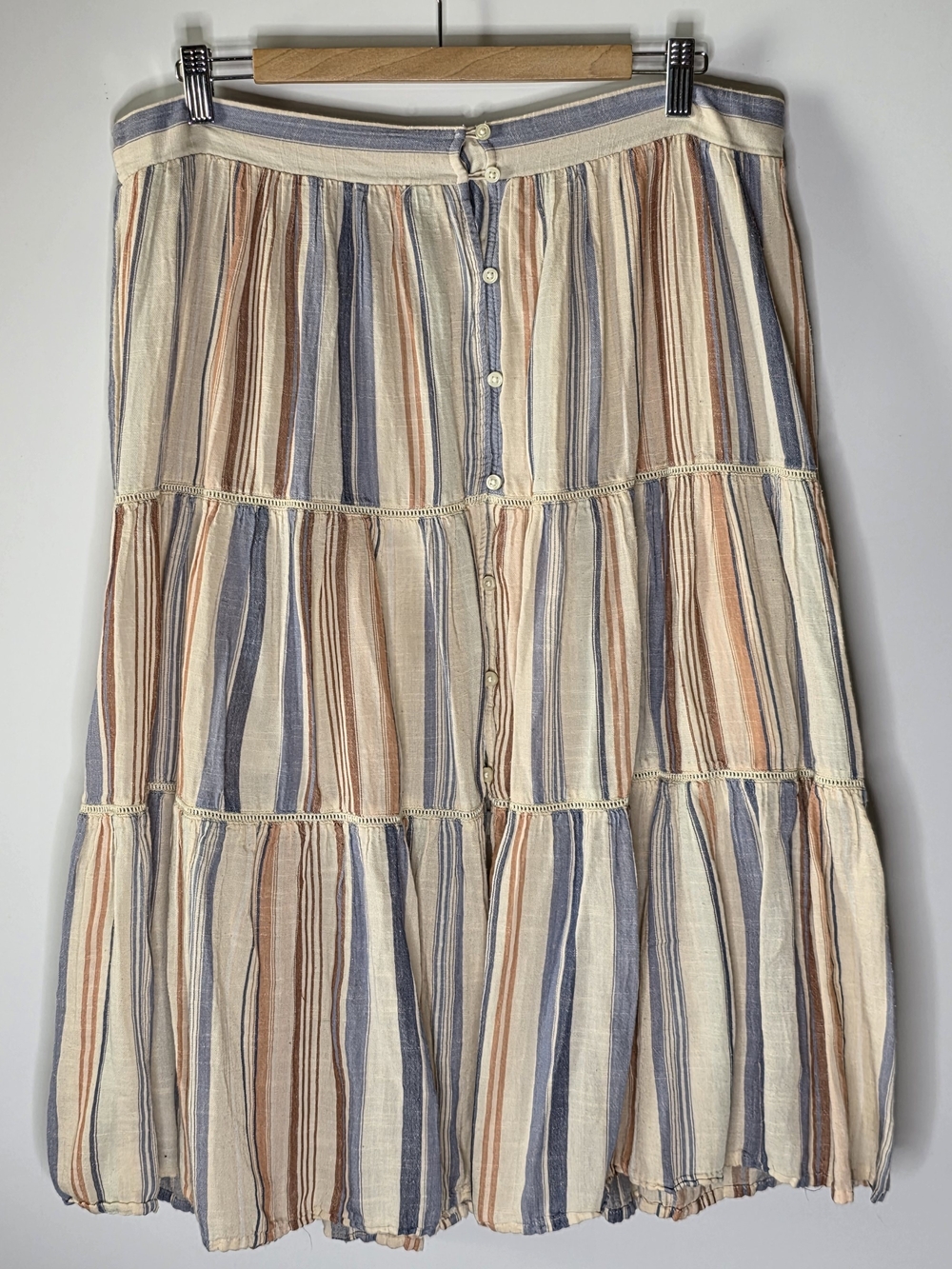 Lucky Brand striped lightweight lined tiered boho skirt Size XL Low Waist